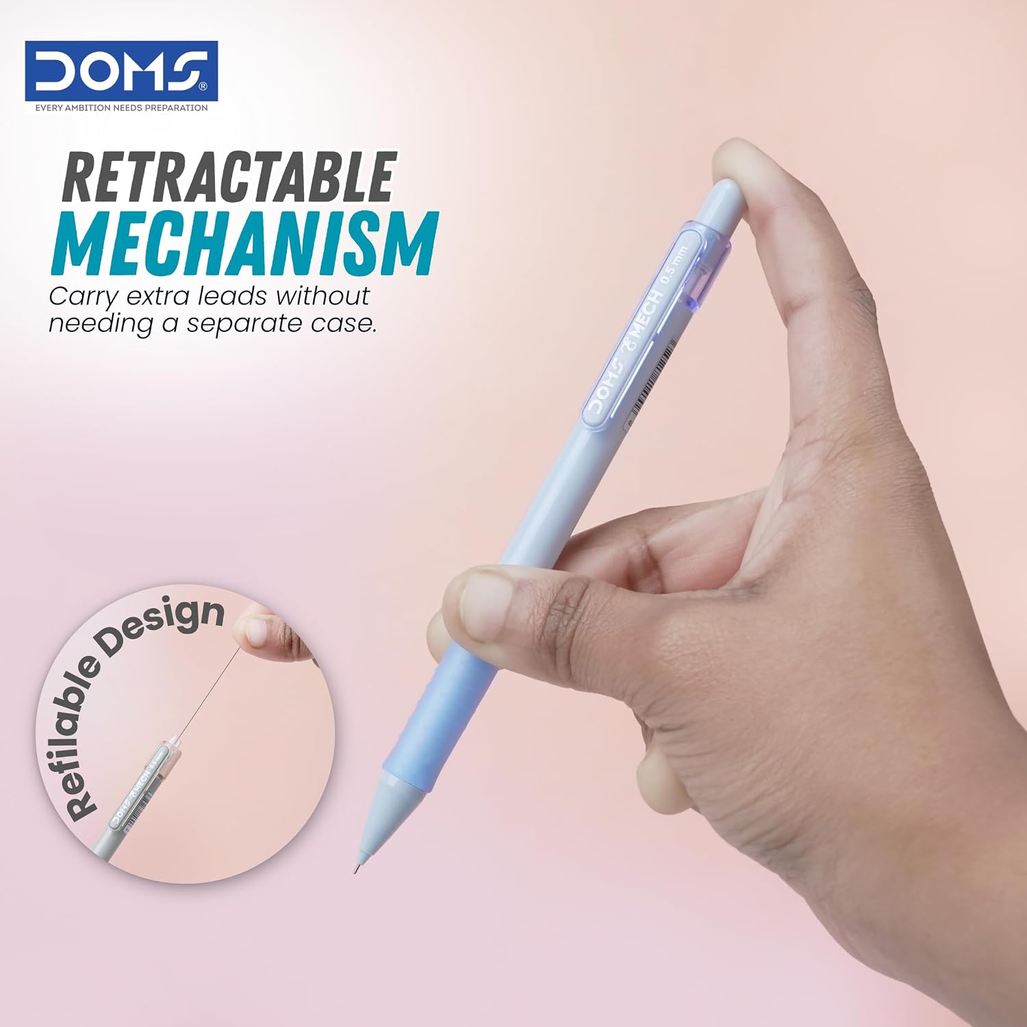  Doms E-Mech Mechancial Pencil | 0.5mm Lead and Built-in Eraser – image 2
