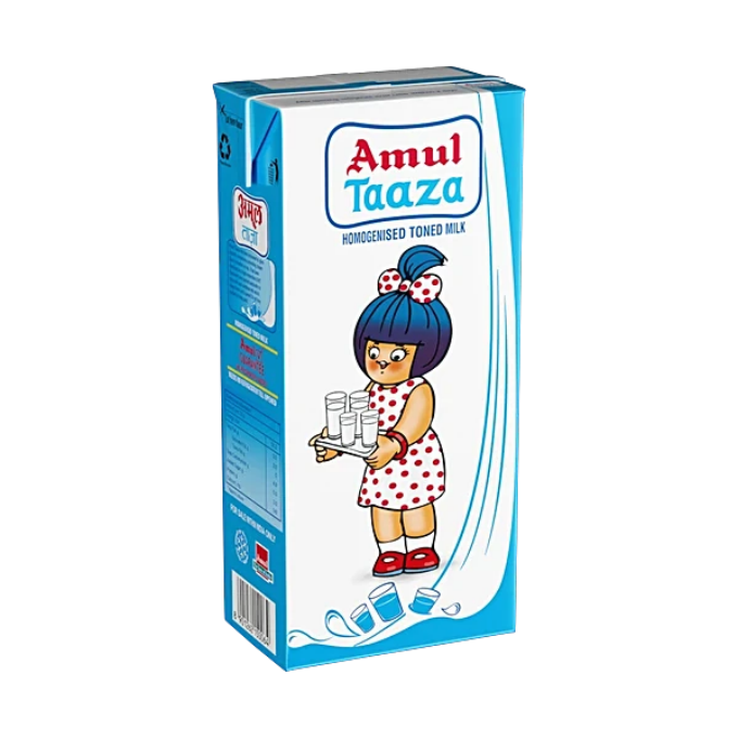 Amul Taaza Homogenised Toned Milk, 1 L Tetra Pak