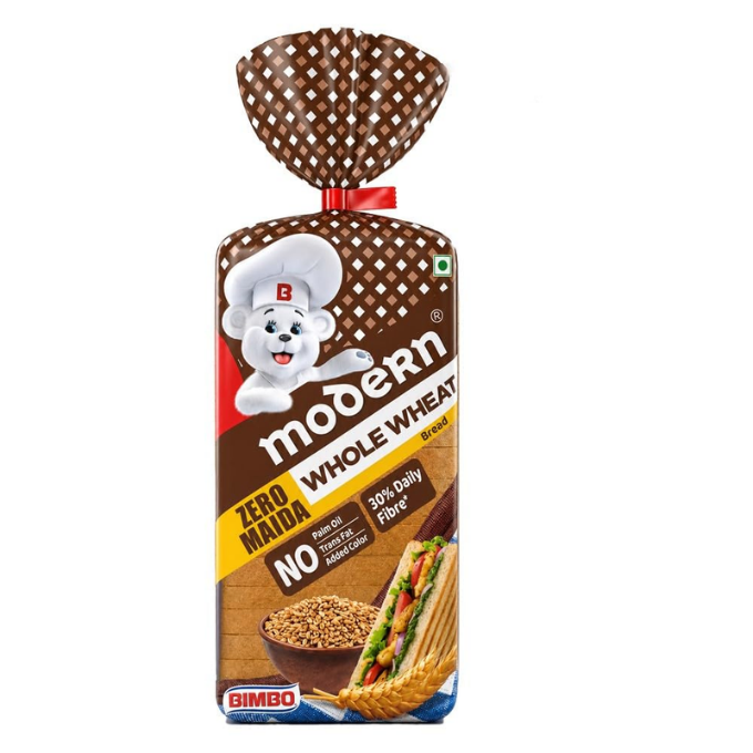 Modern Zero Maida Whole Wheat bread- high fibre, no palm oil, 400g